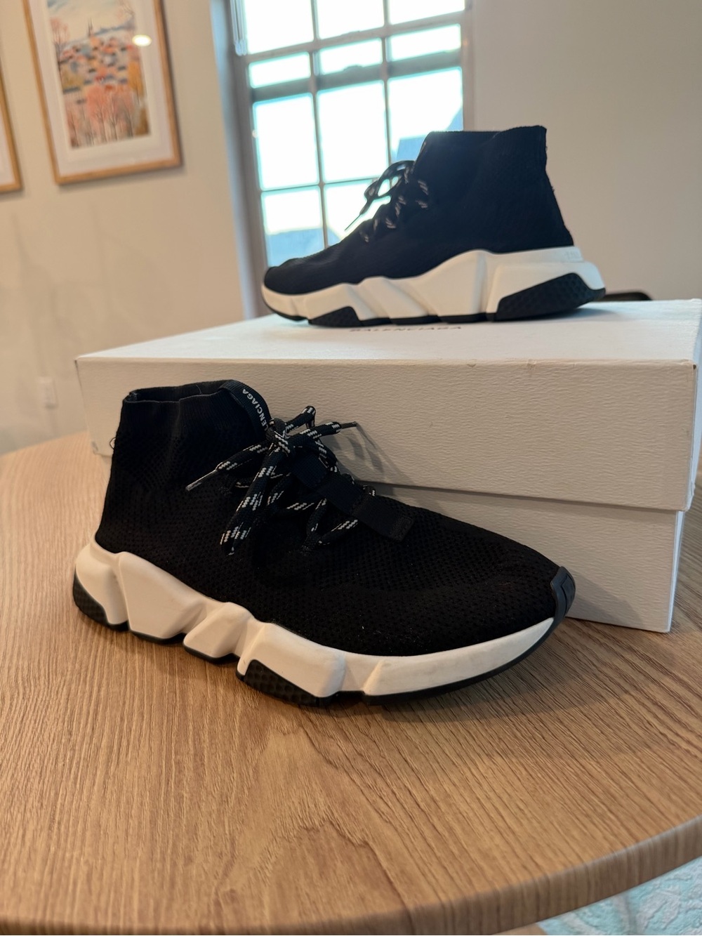 Balenciaga Black & White Knit High-Top Sneakers